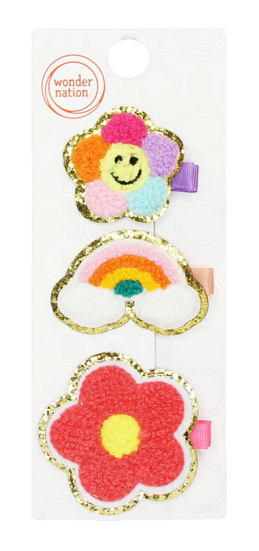 Wonder Nation Girls Patch Hair Clips, 3-Piece, Multi | Walmart (US)