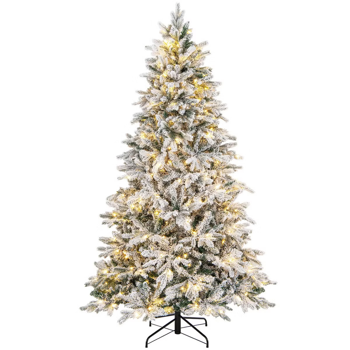 Costway 4.5FT/6FT/7 FT Pre-Lit Flocked Christmas Tree Hinged w/ 120/260/300 LED Lights & 757/1415... | Target