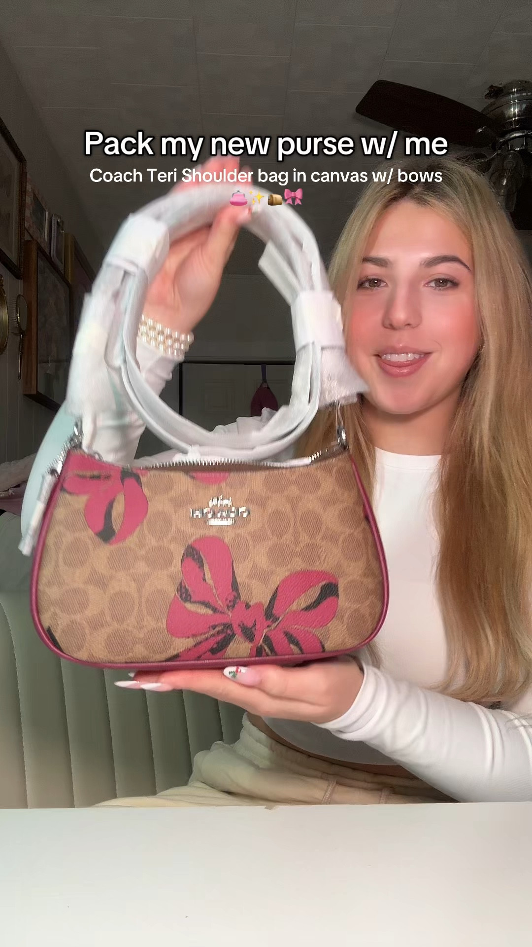 I have this bag posted in my LTK for anyone wondering 👛✨🪩🎀 #coach #coachpure #shoulderbag #coachstar #bowbag #holidaycollection #christmas #handbag #holidaypurse #bow #coquette #coachbow 

#LTKGiftGuide