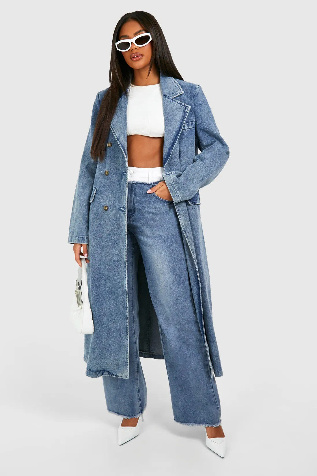 Double Breasted Denim Trench Coat | boohoo (US & Canada)
