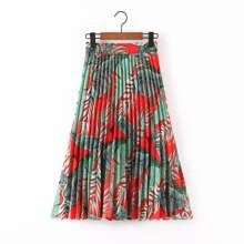 Plus Tropical Print Pleated Skirt | SHEIN