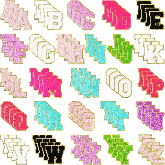 104 Pcs Chenille Letter Patches Iron on Letters Varsity Letter Patches Self Adhesive Chenille Pat... | Amazon (US)