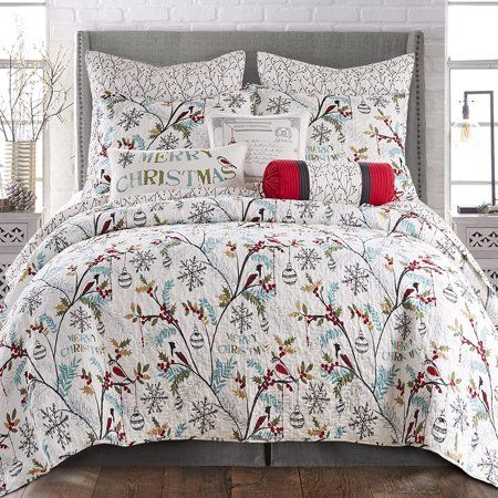 Levtex Home - Holly Quilt Set - Full/Queen Quilt + Two Standard Pillow Shams - Christmas Trees - Tea | Walmart (US)