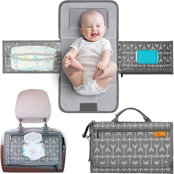 Kopi Baby Portable Diaper Changing Pad - Baby Diaper Changer Travel Bag with Wipes Pocket, Smart Design Portable Changing Mat, Infant Travel Station Kit, Gift for Newborn Girl & Boy - Grey, Classic | Amazon (US)