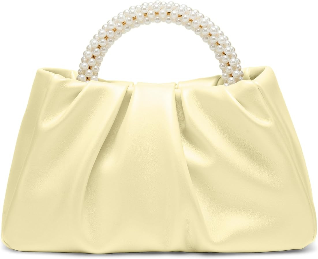 Beatfull Evening Purse Women Small Pearl Handbags Soft Leather Ruched Bag Wedding Bridal Clutch P... | Amazon (US)