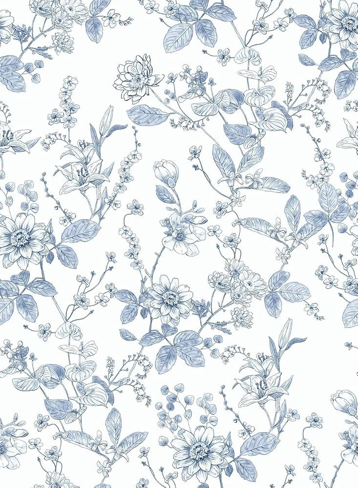 Light Blue Botanical Floral Shelf Liner Contact Paper Peel and Stick Botanical Floral Wallpaper f... | Amazon (US)