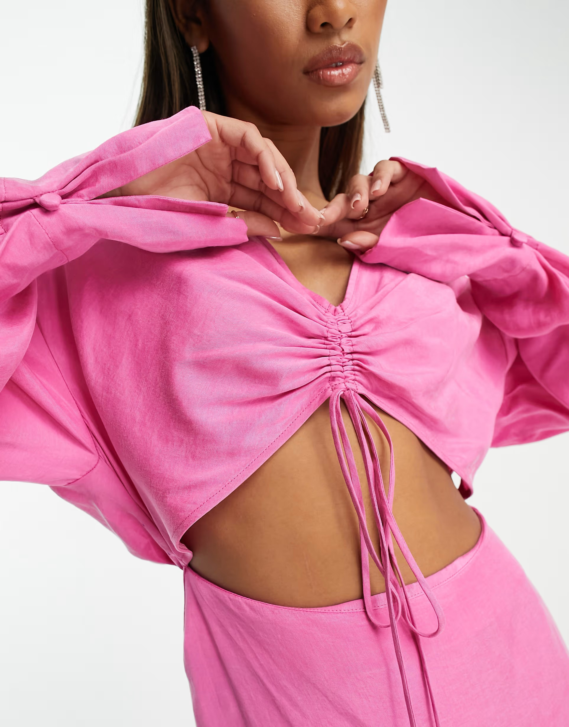 ASOS EDITION maxi dress with drawstring bust and cut out in pink | ASOS (Global)