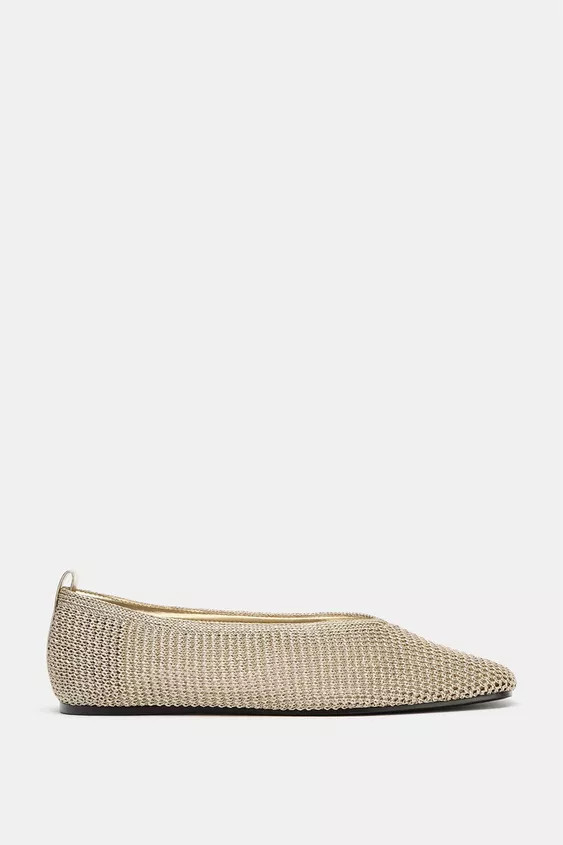 METALLIC WOVEN BALLET FLATS | Zara Canada