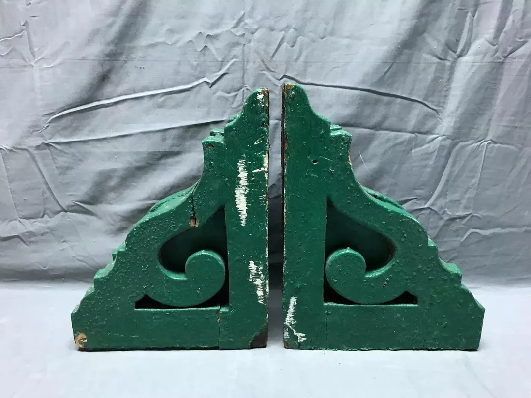 Vintage Pair Antique Wood Corbel Roof Brackets Shabby Green Chic Old 1305-22B - Etsy | Etsy (US)