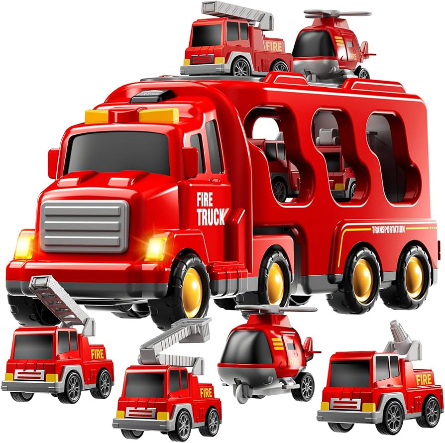 Fire Truck Toys for Toddler 1-3 3-5, 5-in-1 Fire Car Carrier Vehicle Set for Girls 1 2 3 4 5 6 Ye... | Amazon (US)