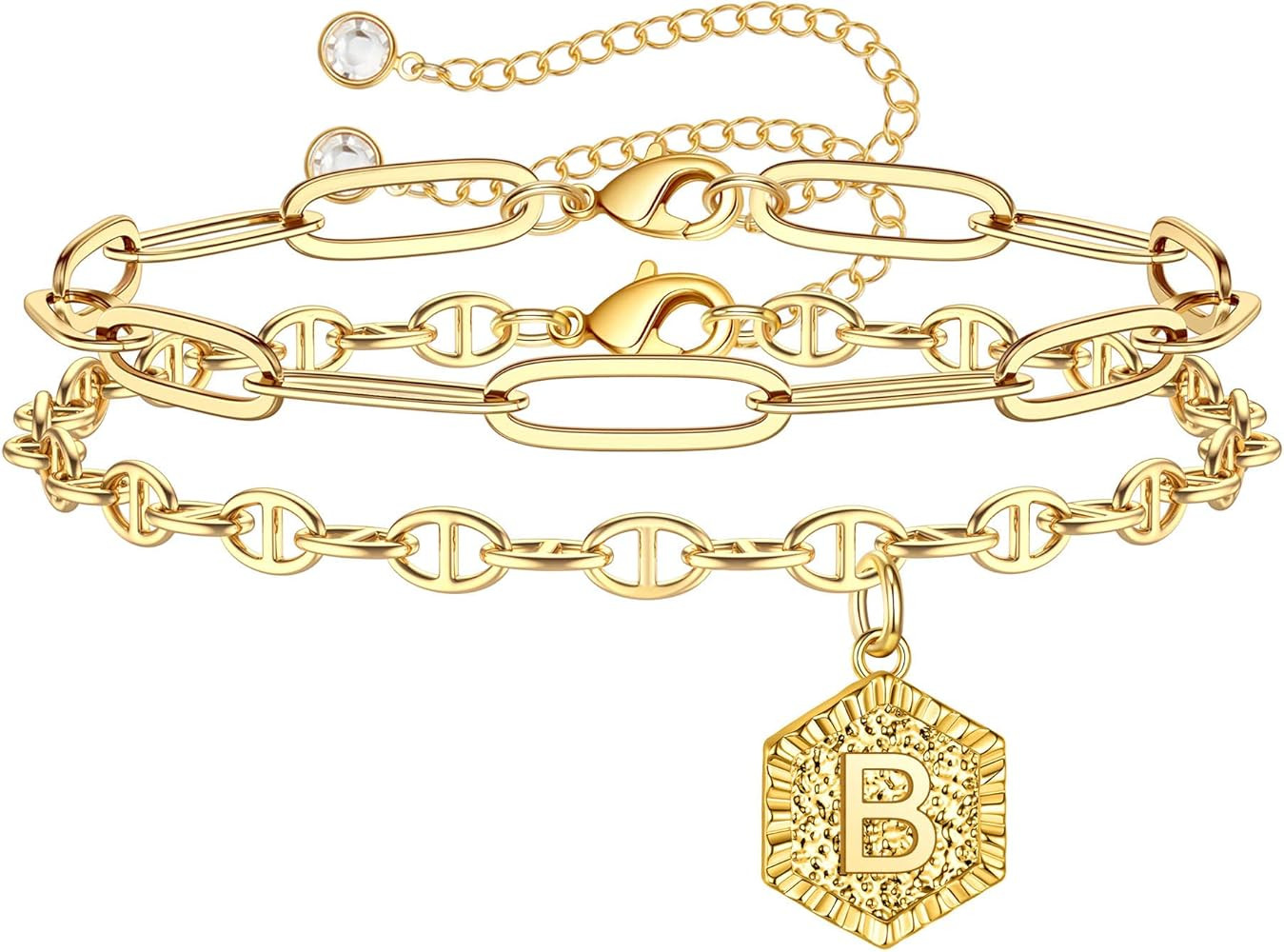 MONOZO Gold Initial Bracelets for Women, Dainty 14K Gold Filled Layered Letter Initial Bracelet Pers | Amazon (US)