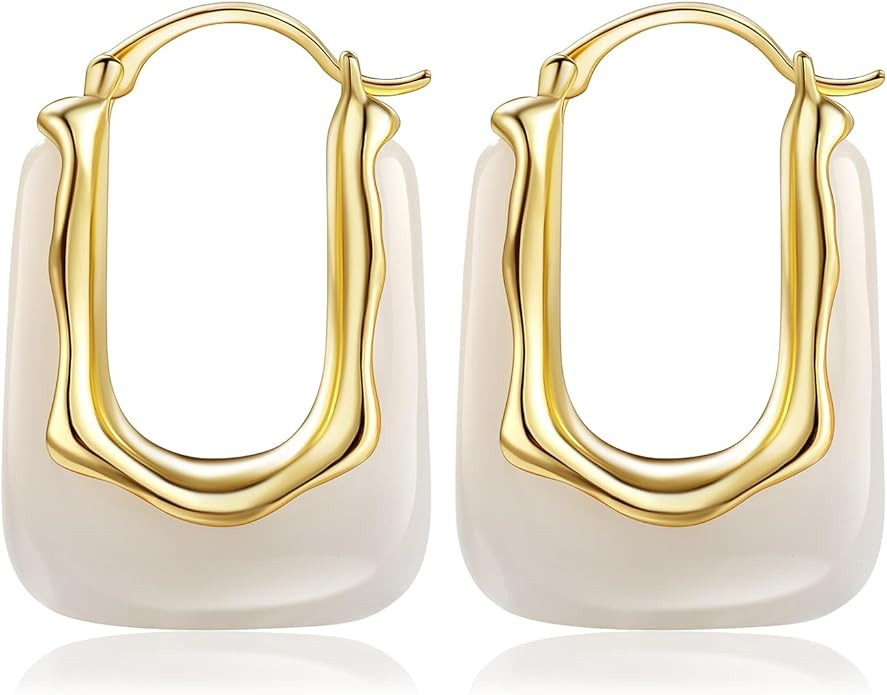 Acrylic Gold Hoop Earrings Chunky Huggie Statement Vintage Earrings Cute Resin Drop Earring Trend... | Amazon (US)