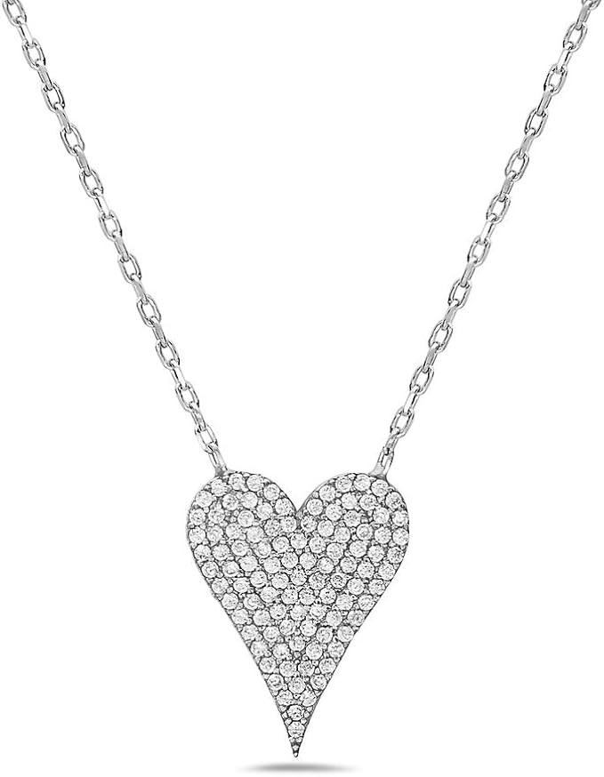 PORI JEWELERS 925 Sterling Silver Cubic Zirconia Pave Heart Charm Pendant Necklace - 18" Anchor C... | Amazon (US)