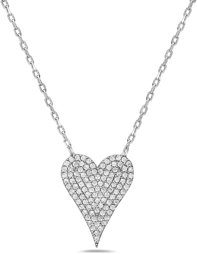 PORI JEWELERS 925 Sterling Silver Cubic Zirconia Pave Heart Charm Pendant Necklace - 18" Anchor C... | Amazon (US)