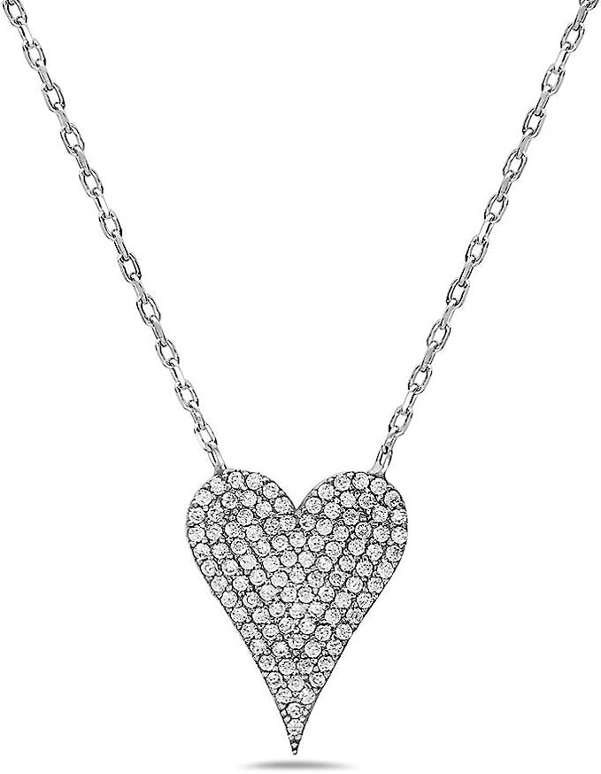 PORI JEWELERS 925 Sterling Silver Cubic Zirconia Pave Heart Charm Pendant Necklace - 18" Anchor C... | Amazon (US)
