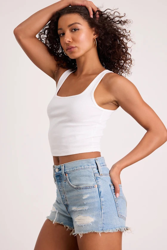 501 Original Light Wash Distressed Cutoff Denim Shorts | Lulus