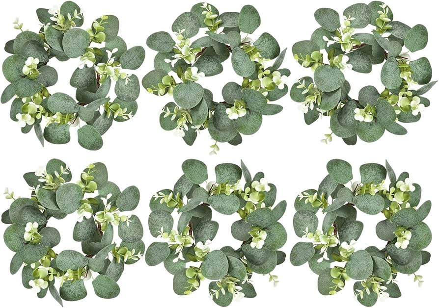 LSKYTOP 6Pcs Eucalyptus Wreath Faux Kitchen Cabinet Wreaths Artificial Greenery Wreath Farmhouse ... | Amazon (US)