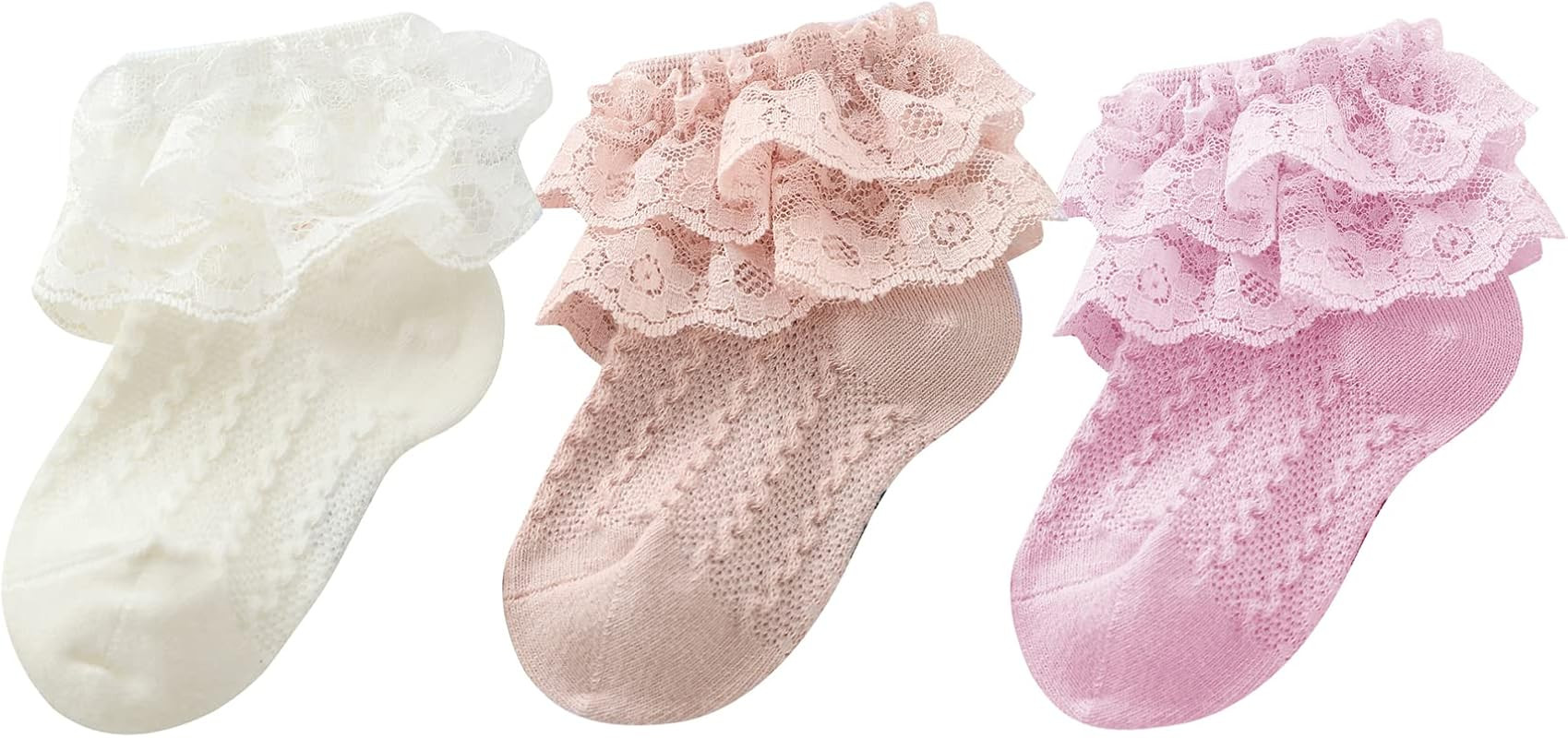 Durio Baby Girl Socks Super Soft Baby Ruffle Socks Lace Socks for Baby Girls Cute Baby Girl Ruffle S | Amazon (US)