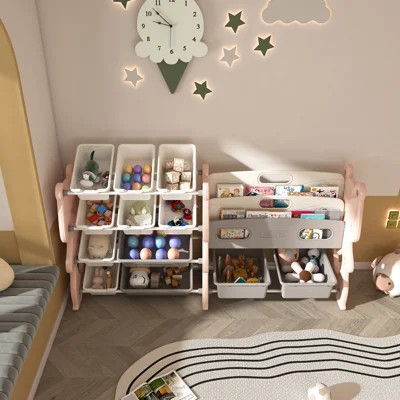Toy Storage Organizer, Toy Organizer with 2 Tier Bookshelf, Toy Storage with Shelf and 12 Toy Bins | Wayfair North America