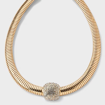 16" Omega Chain Necklace with Pave Center - A New Day™ Gold | Target