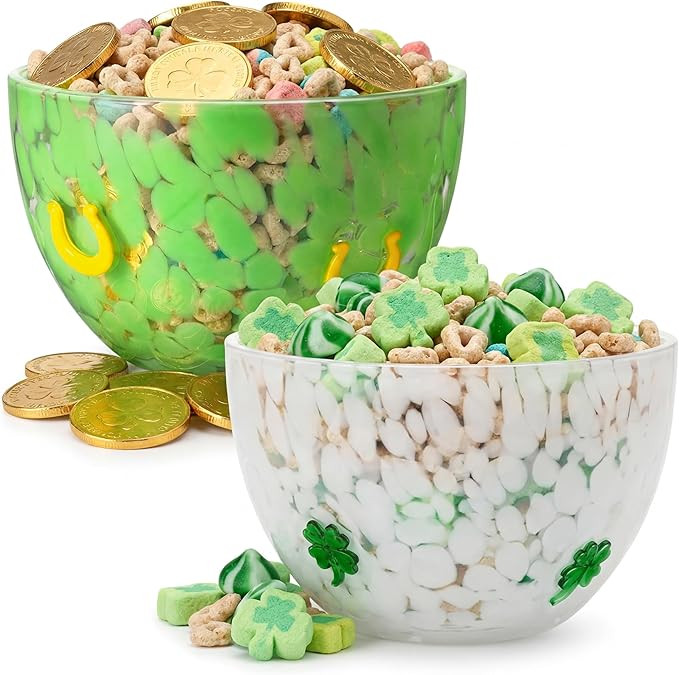 2 Pcs St. Patrick's Day Candy Bowls Dish, 14oz Shamrock Glass Double Old Fashioned Serving Bowls ... | Amazon (US)