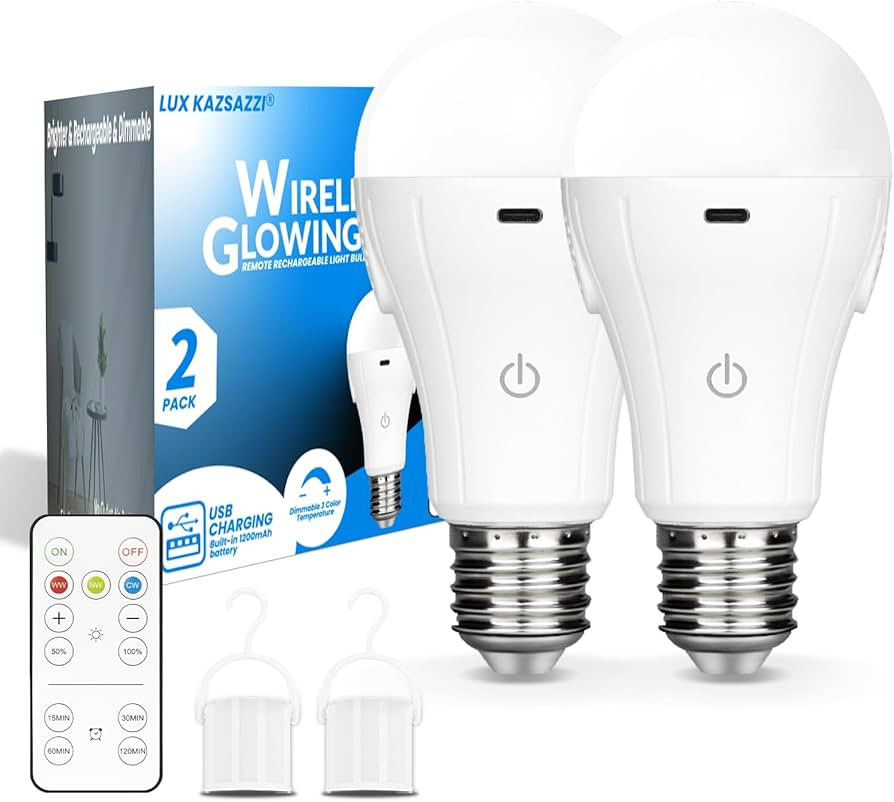 LUXKAZSAZZI WirelessGlow Rechargeable Light Bulbs with Remote, 3 Color Temperatures and Dimmable ... | Amazon (US)