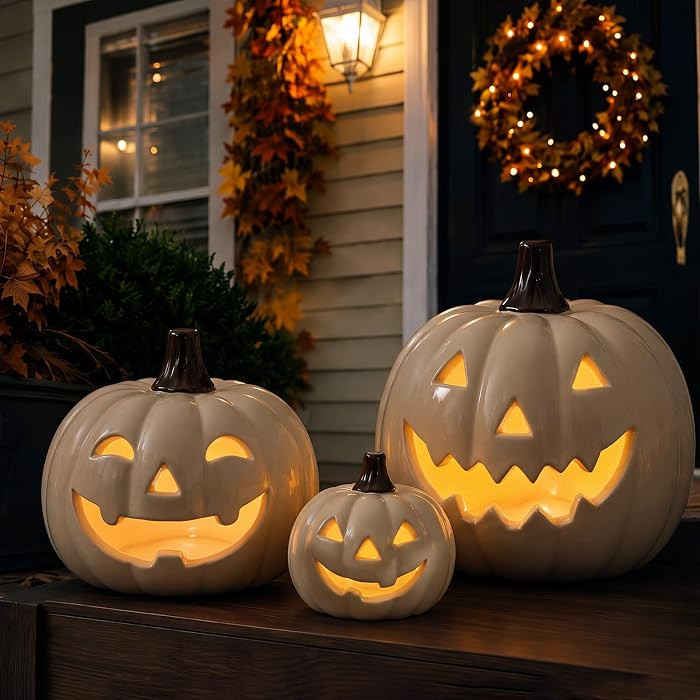 Set of 3 Halloween Decor Ceramic Pumpkins | Amazon (US)