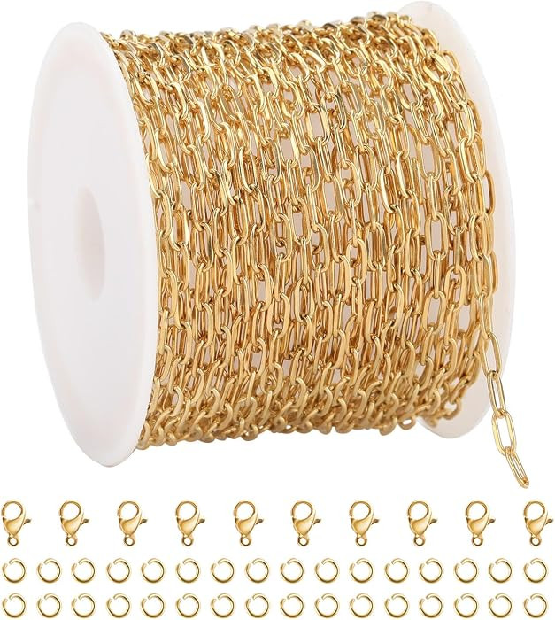 UMAOKANG 16.4 Feet Gold Plated Chain for Jewelry Making Stainless Steel Paperclip Jewelry Chains ... | Amazon (US)