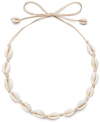 Qceasiy Sea Shell Necklace Choker For Women Summer Beach Natural Cowrie Shell Necklace(Begie Rope) | Amazon (US)