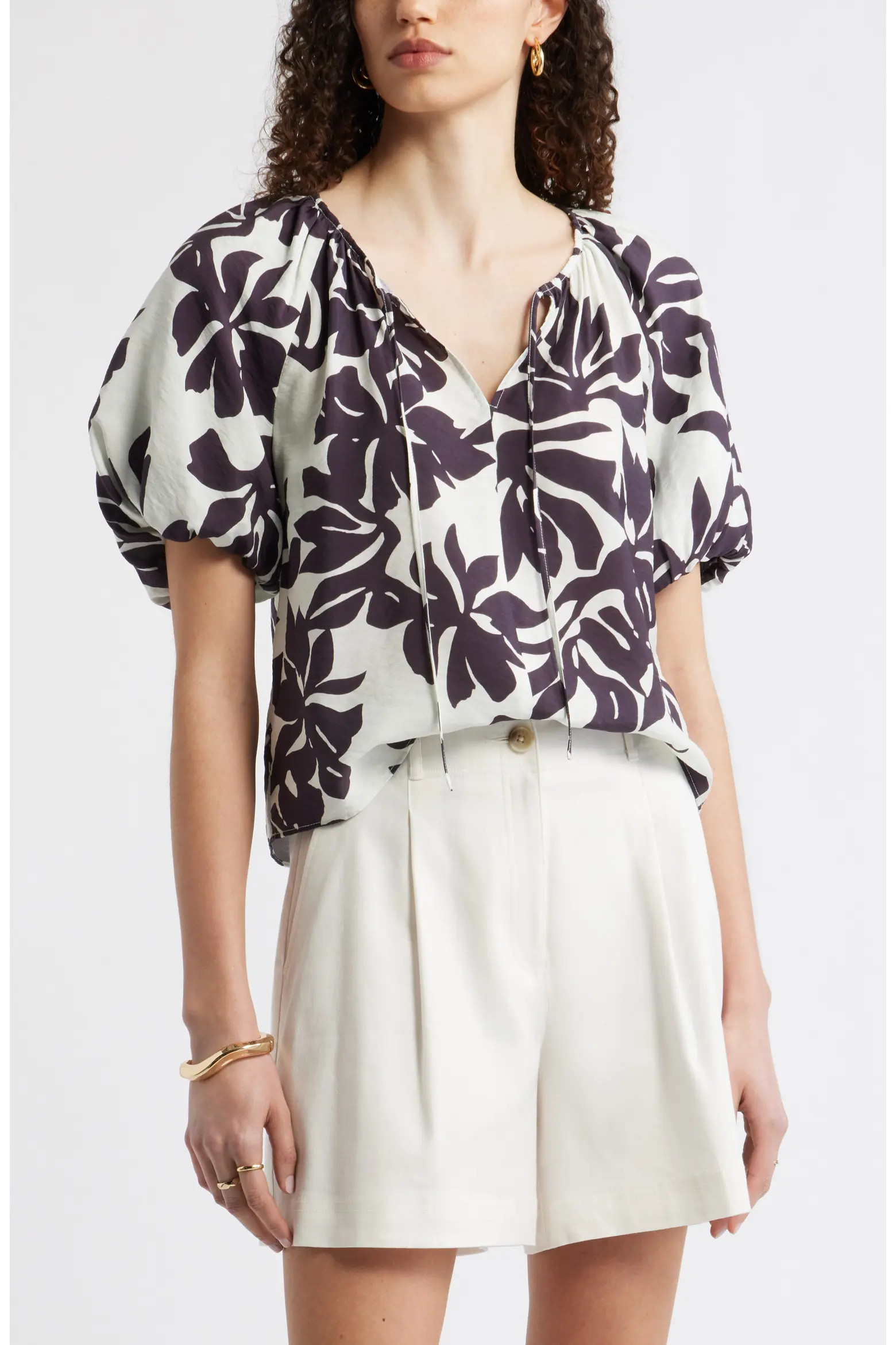 Nordstrom Puff Sleeve V-Neck Shirt (Women) | Nordstrom | Nordstrom