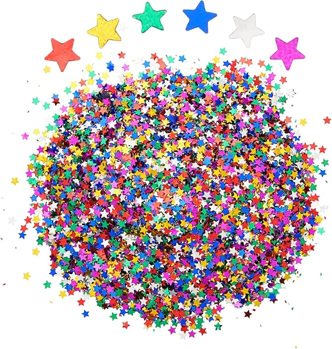 7 oz/ 200 g Rainbow Colored Star Confetti for Table Decor, Metallic Glitter Foil, Star Sequins fo... | Amazon (US)