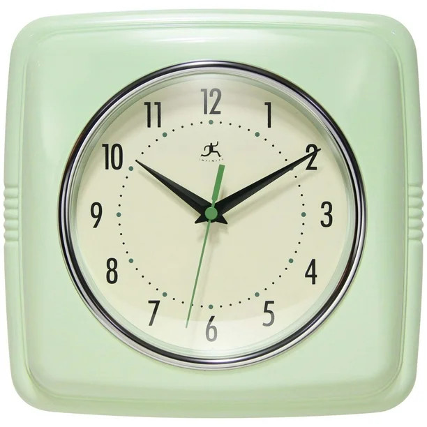 Infinity Instruments Retro Square Meadow Mist Green Plastic 9.25-inch Analog Wall Clock - Walmart... | Walmart (US)