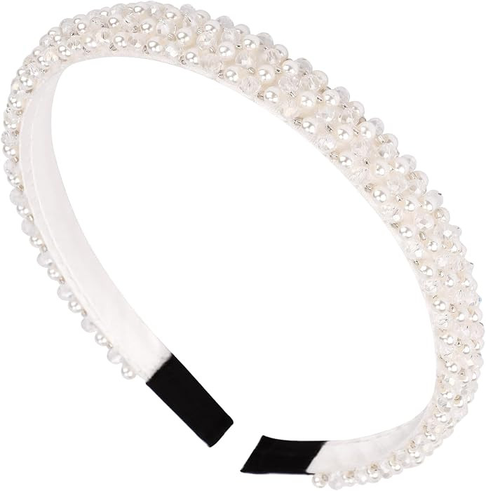 1PC White Pearl Headbands for Women Girls, Cute Beads Headband with Faux Pearl for Wedding Bride,... | Amazon (US)