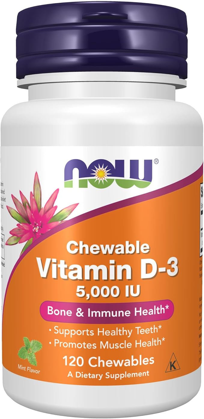 NOW Foods Supplements, Vitamin D-3 5,000 IU, Natural Mint Flavor, Structural Support*, 120 Chewab... | Amazon (US)