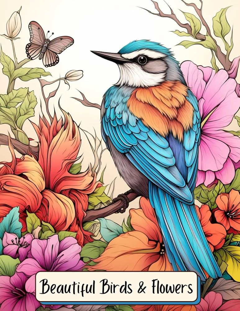 Beautiful Birds and Flowers: Adult Coloring Book for Bird Watchers, Nature Lovers, Teens, and Kid... | Amazon (US)