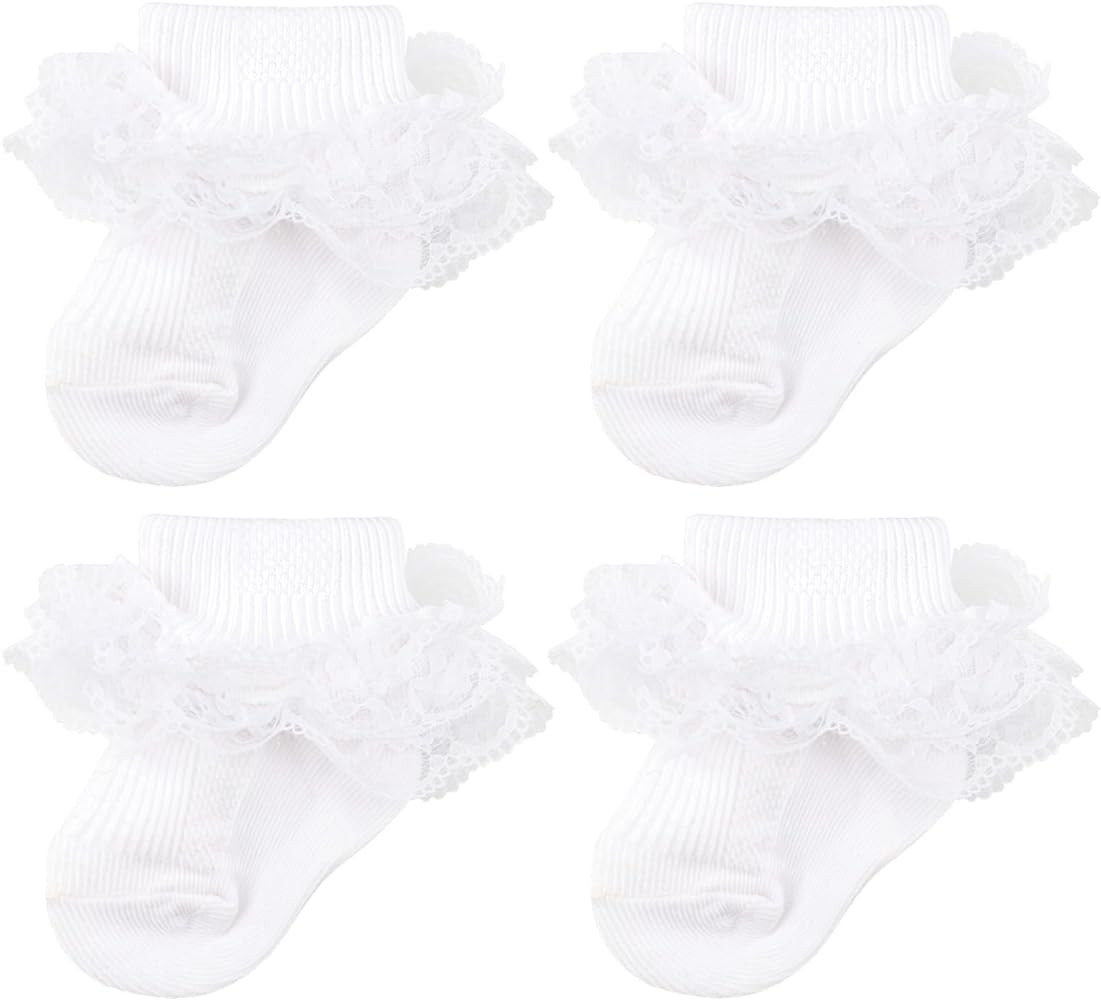4 Pack Baby Girls Socks Eyelet Ruffle Lace Sock Baby Socks Newborn Infant Toddlers Frilly Summer ... | Amazon (US)