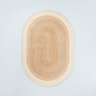 Bordered Color Block Braided Jute Area Rug Cream/Natural - Hearth & Hand™ with Magnolia | Target