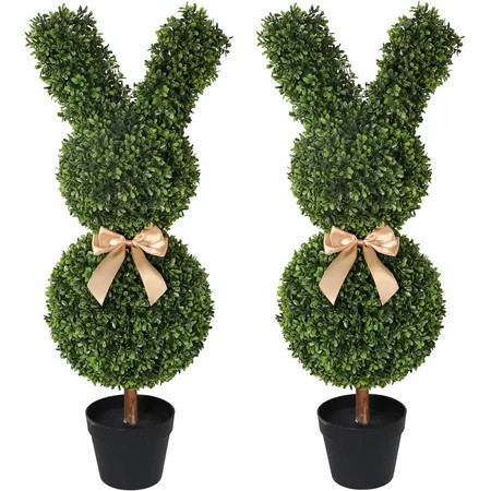 Artificial Bunny Topiary, Boxwood Topiary Rabbit Figurine Large Topiaries, 36" Bunny-Shape Boxwood Ball Outdoor & Indoor Easter Bunny Decor for Porch, Yard, Garden (Set of 2) | Walmart (US)