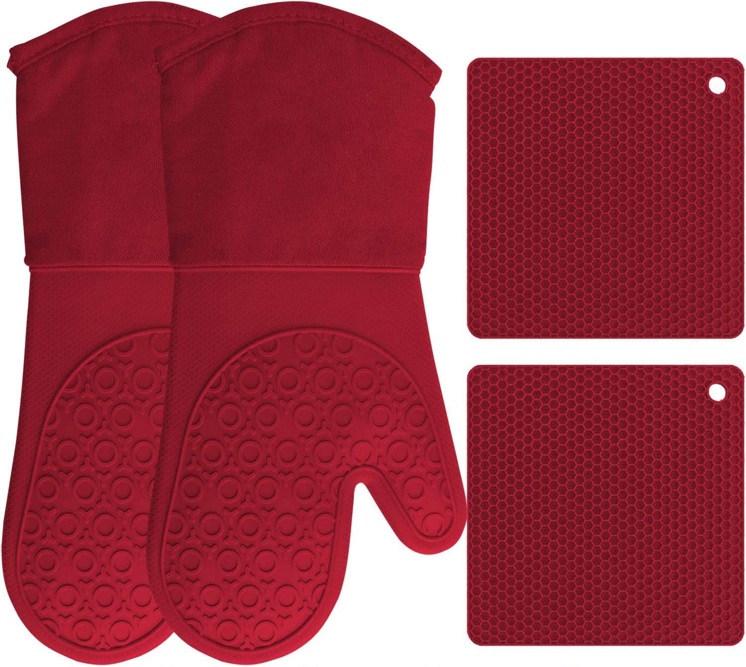 HOMWE Silicone Oven Mitts and Pot Holders, 4-Piece Set, Heavy Duty Cooking Gloves, Kitchen Counte... | Amazon (US)