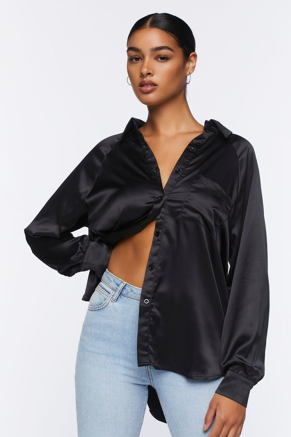 Oversized Satin High-Low Shirt | Forever 21 | Forever 21 (US)