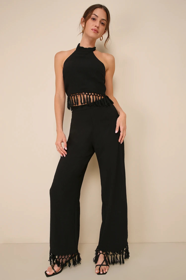 Summery Occasion Black Fringe High Rise Wide-Leg Pants | Lulus