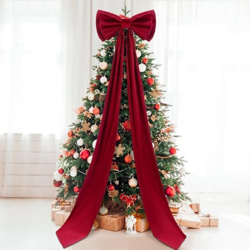 Giant Bow Decor Christmas Tree Topper Decoration Big Bows for Room Wall Backdrop 75x18 Inch Ribbo... | Amazon (US)