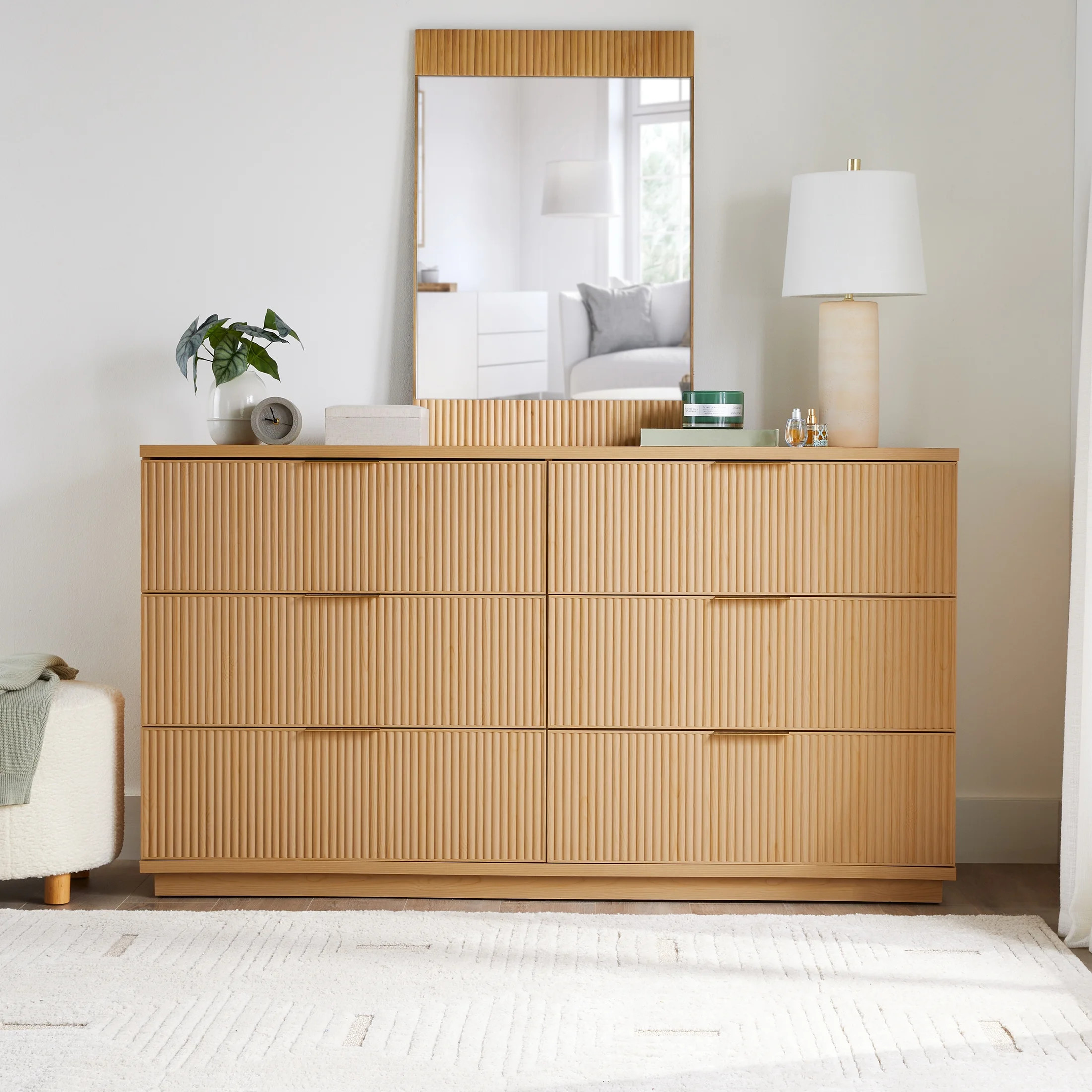 Better Homes & Gardens Lillian Fluted 6 Drawer Dresser, Natural Pine Finish | Walmart (US)