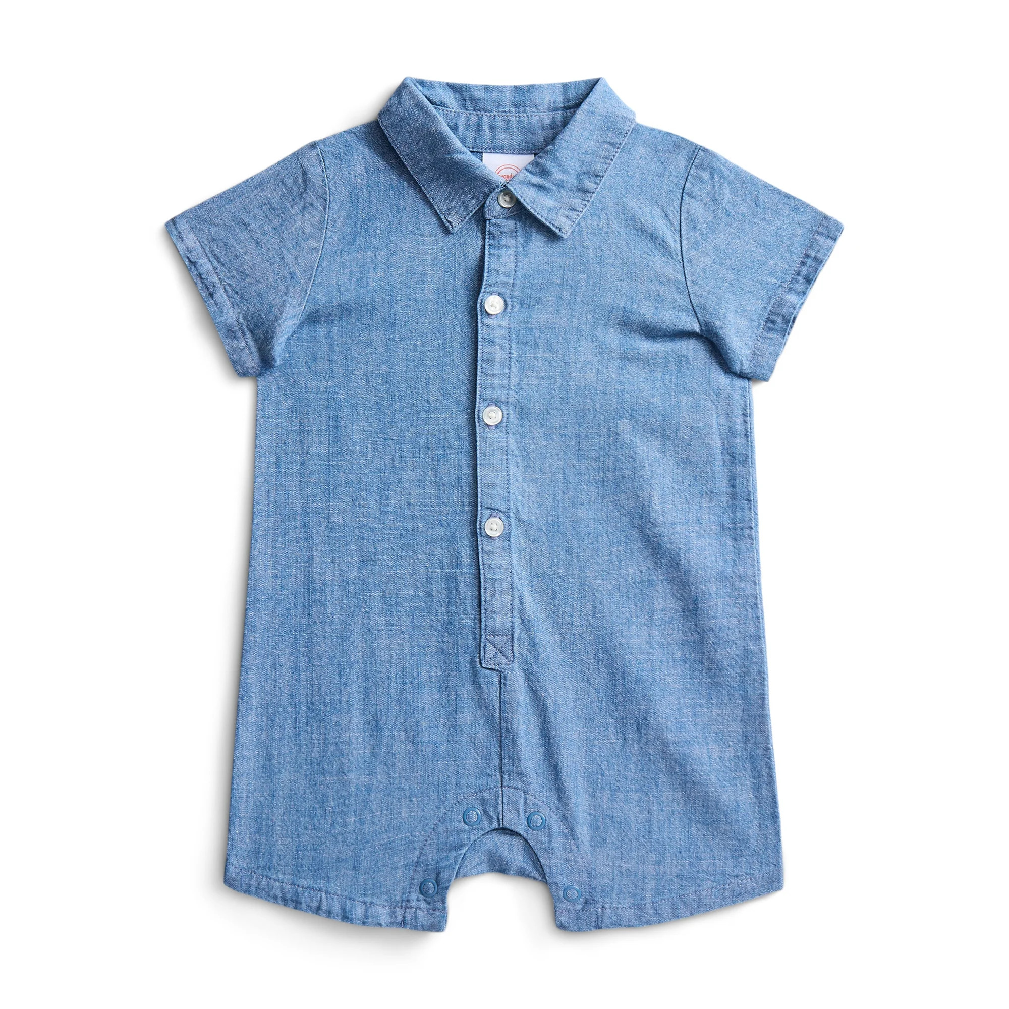 Wonder Nation Baby Boys Cotton Denim Shortie Romper with Short Sleeves, Sizes 0/3M-24M | Walmart (US)