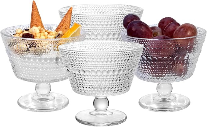 Glass Dessert Bowls Breakfast Cups,Dessert cups Set of 4, 9oz Glass Ice Cream Sundae Cups，Glass... | Amazon (US)