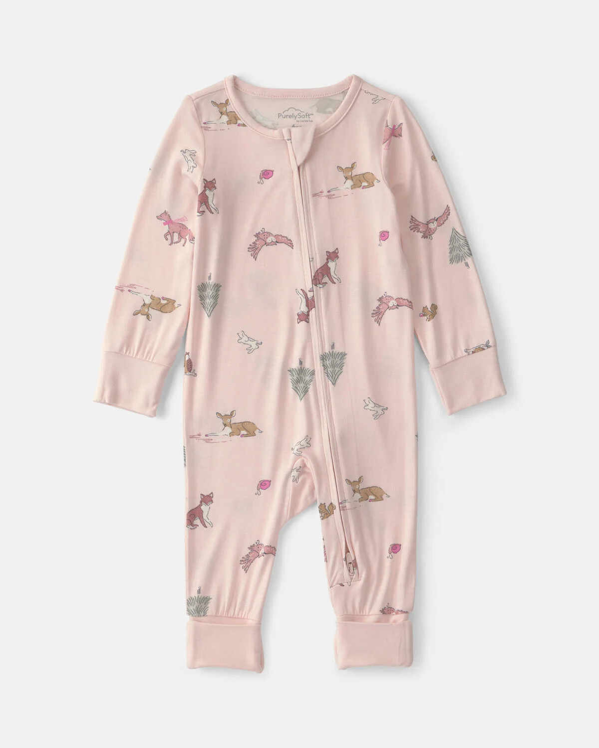 Baby Girl Woodland PurelySoft™ 2-Way Zip Sleep & Play Pajamas - Pink | Carter's Inc