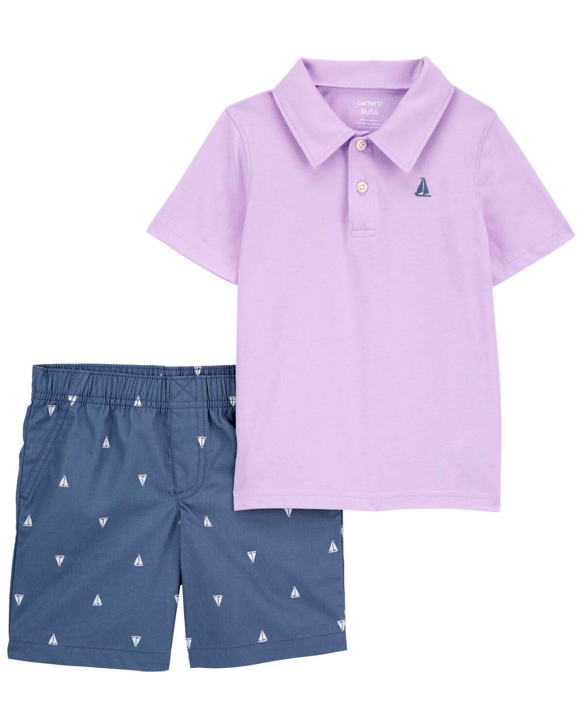 Purple/Navy Toddler 2-Piece Jersey Polo Shirt & Sailboat Shorts Set | oshkosh.com | OshKosh B'gosh