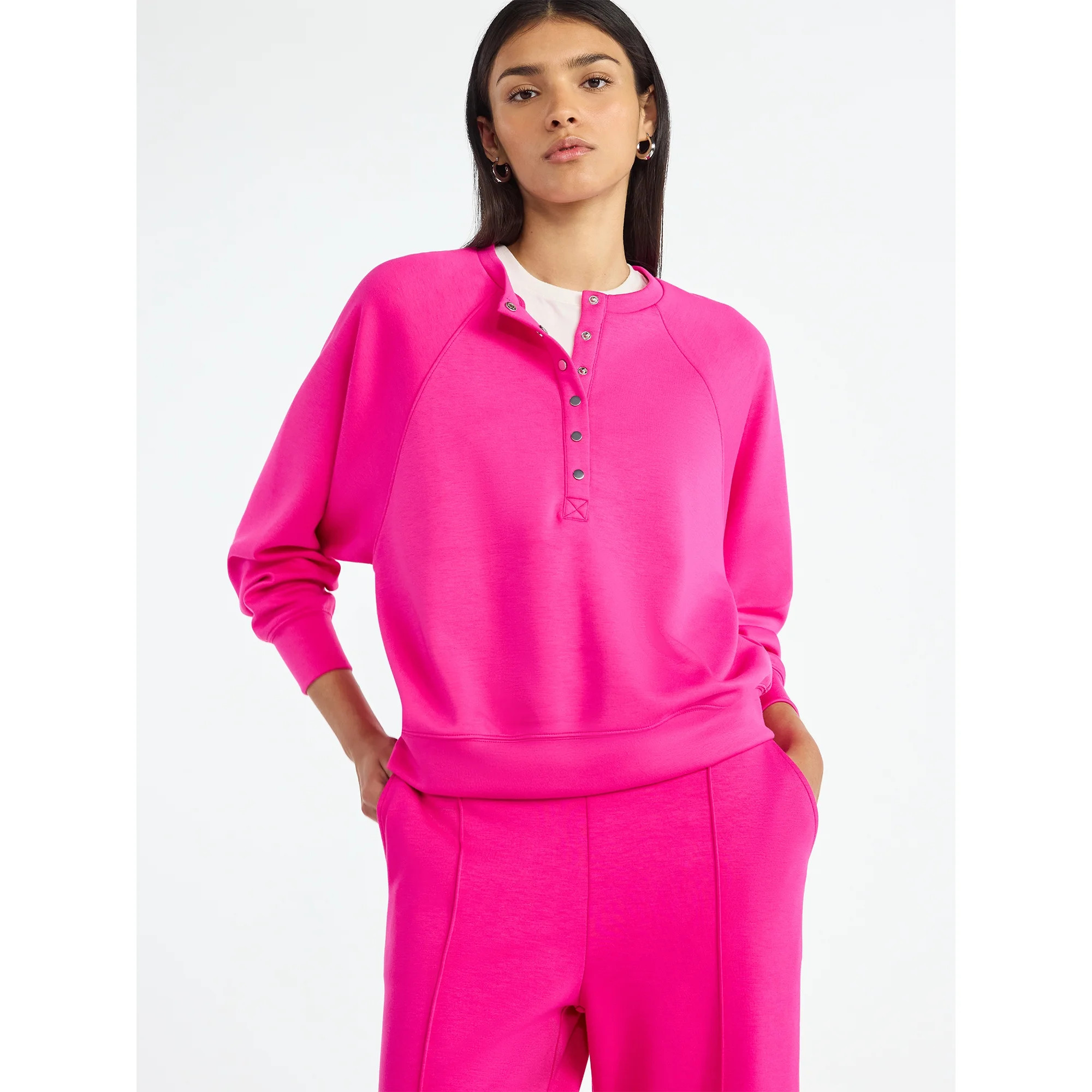 Scoop Women’s New Scubaknit Raglan Henley Top, Sizes XS-XXL | Walmart (US)