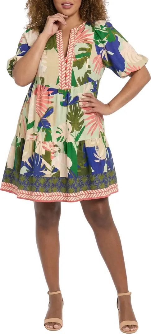 Puff Sleeve Palm Printed Dress | Nordstrom Rack