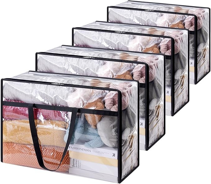 Lifewit 4 Pack Clear Clothes Storage Bags, 95L Plastic Blanket Storage Bag, Vinyl Foldable Moving... | Amazon (US)